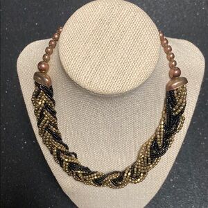 Vintage Twisted Beaded Necklace - Black &  Gold